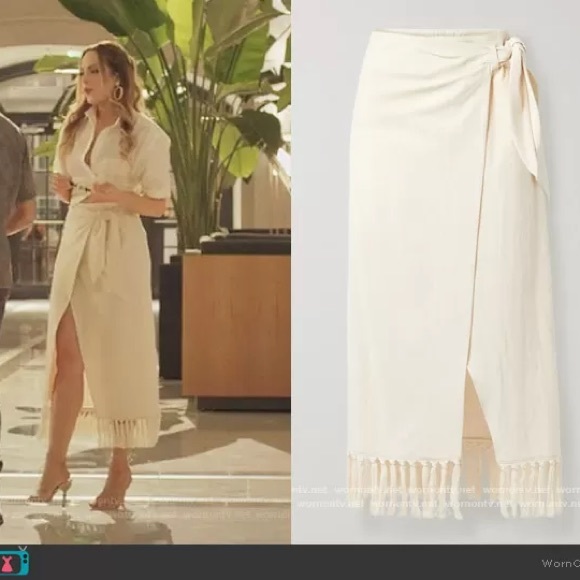 NWT Nanushka Randi Cream Tasselled Cotton Wrap Skirt Size XS and S